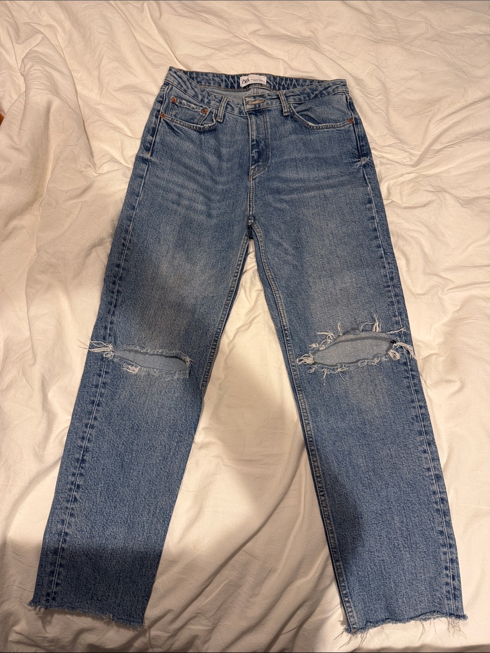 Zara Distressed Light Blue Boyfriend Jeans